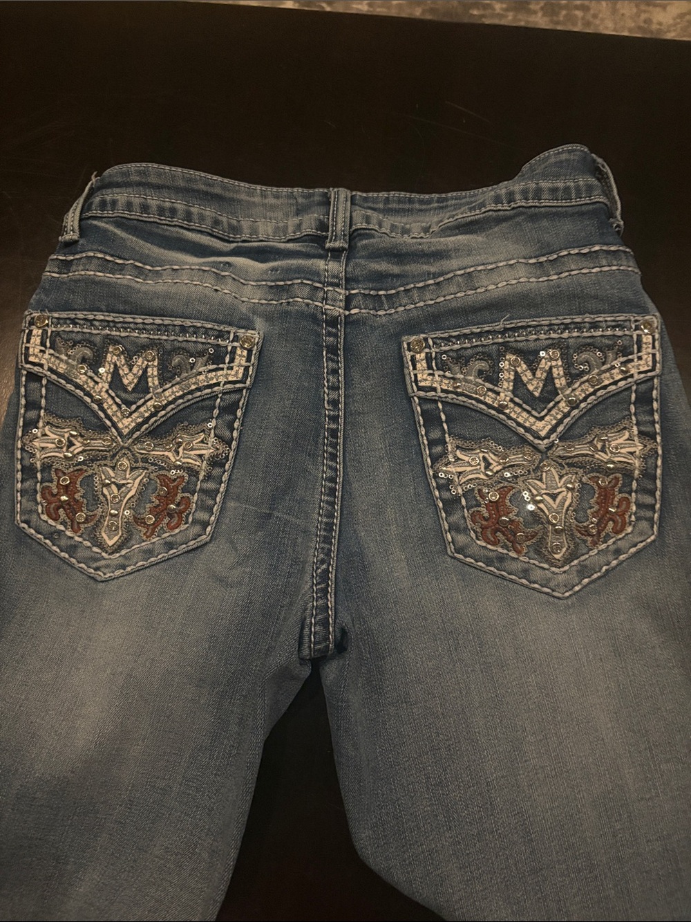 Women's Light Blue Boot Cut Jeans with Embellished Back Pockets